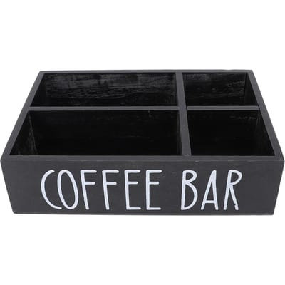 Koffiestation Organizer met Vakverdeling Houten Koffiebar Accessoires Opbergdoos Theezakjes Koffie zwart