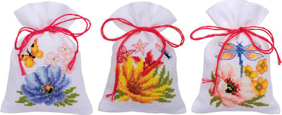 Vervaco - Kruidenzakje kit - Kleurige bloemen set van 3 - PN-0185083 - Borduren - Borduurpakket - Borduurpakket volwassenen - Borduurpakket kind