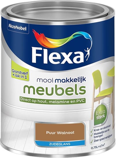 Flexa - Mooi Makkelijk Meubels Zijdeglans - Puur Walnoot - Mengverf - 750 Ml