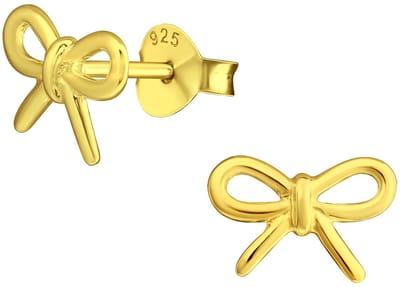 Joy|S - Zilveren strikje oorbellen - 10 x 6 mm - strik oorknoppen - gold plated