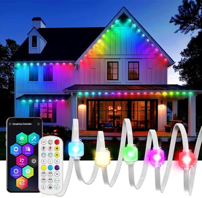 Rosnek Lichtsnoeren - IP67 Waterdichte Buitenverlichting voor Permanent Gebruik - 30 RGB LED Dakrandverlichting met Muzieksynchronisatie - 15 M Bluetooth Sfeerverlichting - Decoratieve Verlichting voor Kerst (Incl. Afstandsbediening & Bluetooth)