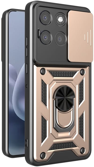 MobyDefend Hoesje - Geschikt voor Motorola Moto G86 Power - Pantsercase Met Draaibare Ring - Goud