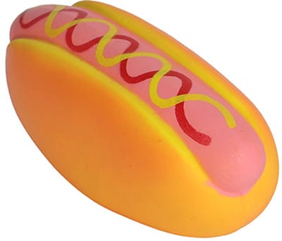 Hondenspeelgoed hotdog latex 9 cm met piep