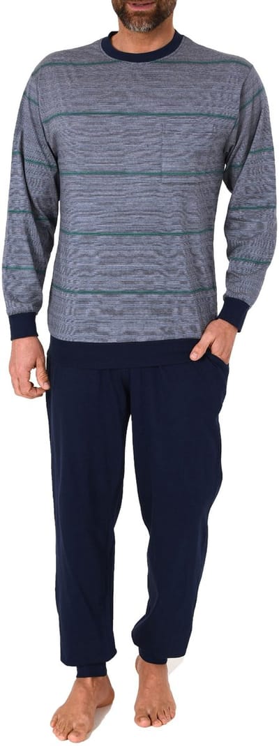 Herenpyjama met lange mouwen en manchetten in gestreept design - ook in overmaten