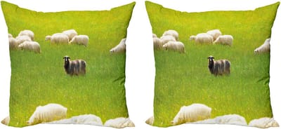 ABAKUHAUS Natuur Kussensloopset (2 stuks), Zwarte Schapen Witte Geiten, 50 cm, Varen Groen Crème
