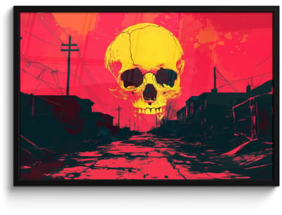 Poster in lijst - Fotolijst 90x60 cm - Posters - Straat - Verlaten - Schedel - Geel - Posterlijst zwart - Decoratie - Wanddecoratie woonkamer - Muurdecoratie slaapkamer
