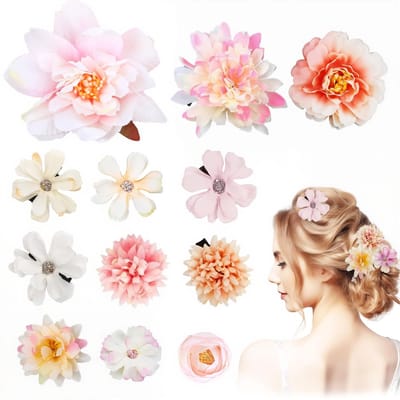 12 stuks kunstbloemenhaarspelden, Boheemse haarspelden, haardecoratie voor vrouwen en meisjes, accessoires voor feest, bruiloft, strand, zwembad, carnaval, danseres, a, A