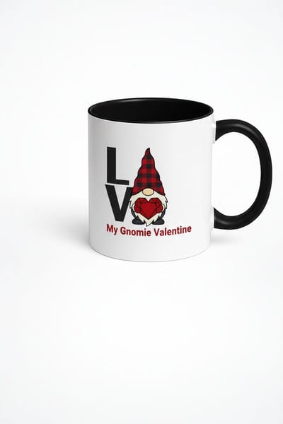 Valentijnsdag Mok 'My Gnomie Valentine' - Lieve Kabouter met Plaid Hart - Uniek Cadeau