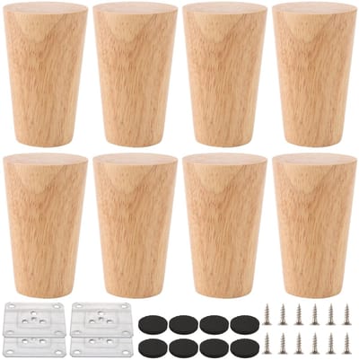 Dailygoods- Meubelpoten 8 cm - Houten Meubelpoten - Tafelpoten - Kastpoten - Meubelverhoger - 8 stuks met bevestigingsplaten - Meubelpoten Hout