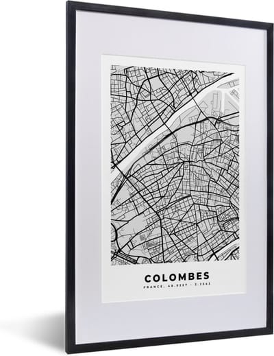 Fotolijst incl. Poster - Frankrijk - Colombes - Stadskaart - Plattegrond - Kaart - 40x60 cm - Posterlijst