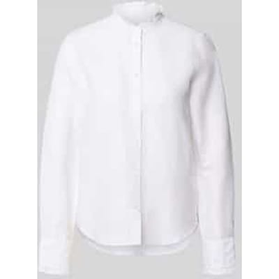 regular fit blouse van mix van katoen en linnen met opstaande kraag