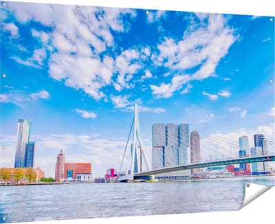 Gards Tuinposter Erasmusbrug aan het Water in Rotterdam - 180x120 cm - Tuindoek - Tuindecoratie - Wanddecoratie buiten - Tuinschilderij