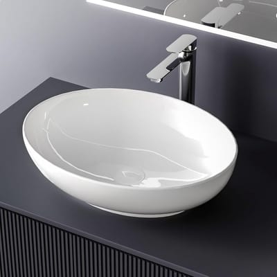 Ovale Opzetwastafel - Keramische Waskom - Badkamer Inrichting - Eenvoudige Installatie - 52x39.5x13 cm - Glanzend Wit