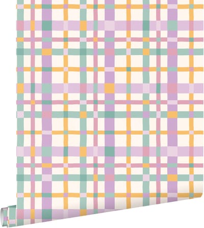 ESTAhome behang ruitjes paars, geel en blauw - 50 x 900 cm - 132047