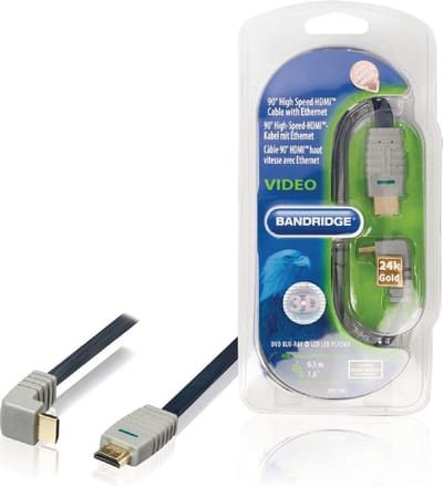 Bandridge HDMI 1.4 High Speed with Ethernet kabel haaks naar beneden - 0,50 meter