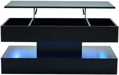 Moderne salontafel met ledverlichting en verborgen opbergruimte - Bijzettafel met hydraulische lift, 100*50*42 cm, draagvermogen 50 kg