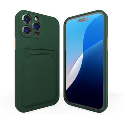 ShieldCase back cover met pasjeshouder geschikt voor de Apple iPhone 16 Pro hoesje - telefoonhoesje met pasjeshouder - ruimte voor 1 pasje - hoogwaardig siliconen materiaal - back cover (donkergroen)