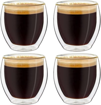 Creano dubbelwandige espressoglazen, set van 4 stuks 100ml thermoglazen met zweefeffect