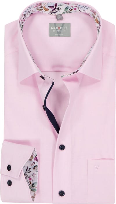 MARVELIS comfort fit overhemd - fil a fil - roze - Strijkvrij - Boordmaat: 47 (EU maat: 3XL)