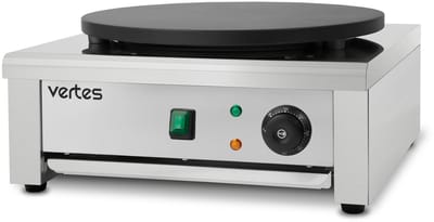 VERTES Crêpesmaker Crêpesplaat Crêpesmaker Elektrisch van roestvrij staal met plaat van 40 cm (3000 W, antiaanbaklaag, temperatuur traploos regelbaar van 50-300 °C, Gastro Profi, incl. houten spatel)