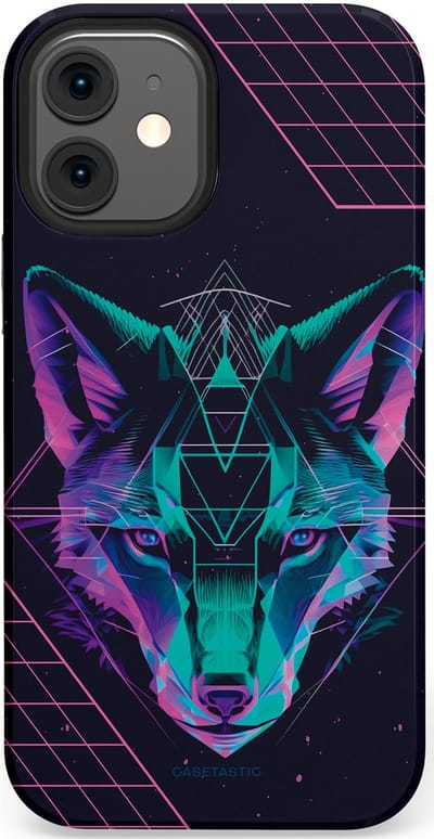 Casetastic hoesje geschikt voor Apple iPhone 12 Mini - Dubbellaagse bescherming - Neon Wolf - Fashion Case - Donkerblauw