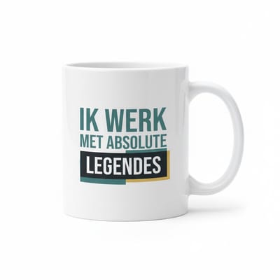 Teamwaardering Tekst Mok 330 ml – “Ik Werk Met Absolute Legendes” – Keramische Koffie- en Theemok voor Collega’s
