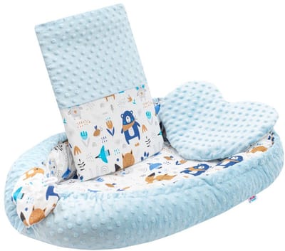 New Baby Minky babynestje 55x75 cm blauw met deken - Knuffelnestje