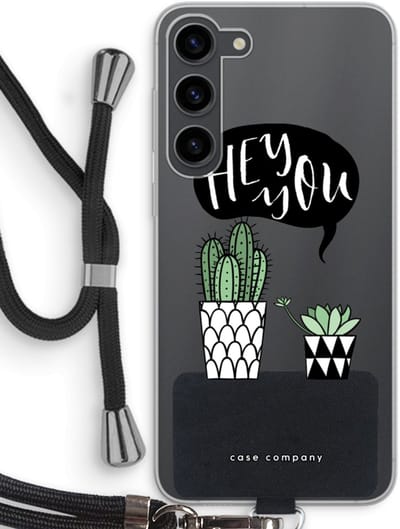 Case Company® - Hoesje met koord geschikt voor Samsung Galaxy S23 Plus hoesje met Koord - Hey you cactus - Telefoonhoesje met Zwart Koord - Bescherming aan alle Kanten en Over de Schermrand