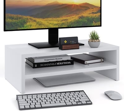 Famanu – Monitorstandaard - 2-laags Computermonitor Verhoger - Laptopstandaard - Computerstandaard - Printerstandaard met Opbergplank - ideaal voor je Thuiskantoor - Wit