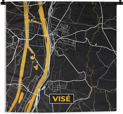 Wandkleed - Wanddoek - Visé - Kaart - Stadskaart - Plattegrond - Black & gold - 180x180 cm - Wandtapijt