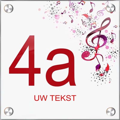 Huisnummer naambord plexiglas 15x15x0,5cm Muzieksleutel design - met naam bedrukken Huisnummerbordjes, Naambordje voordeur, naamplaatje voordeur, huisnummer bord, huisnummer borden