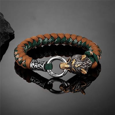 Retro Noorse Odin's Wolf Survival Armbanden Heren Viking Geri&Freki Roestvrijstalen Paracord Touw Armbanden Handgemaakte Outdoor Sieraden 19cm brown