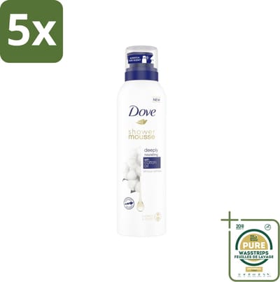 5 x Dove Shower Foam - Deeply Nourishing - Cotton Oil - 200 ml - Grootverpakking - Douche Mousse - Huid Verzorging - Zijdezachte Huid - 24 Uur Hydratatie - Scheren Mousse