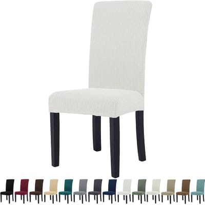 Stoelhoes Eetstoelhoezen 4 Stuks, Universele Stoelhoezen Moderne, Elastische Stoelbeschermer Verwijderbare Wasbare voor Eetkamer,Hotel,Banket,Bruiloft,Feest, Wit
