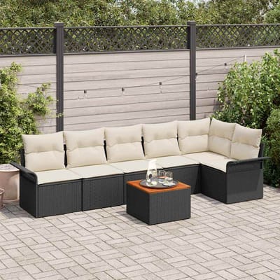 vidaXL - Tuinbank - Set - 7 - st - 6-Aantal - zitplaatsen - Zwart - en - Crème