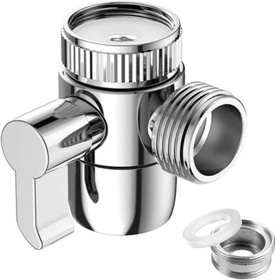 EXCITAT Drieweg-omschakelventiel - M22 x M24 - Omschakelventiel voor kraan-douche - Massief messing verchroomd gepolijst - T-stuk doucheomschakelventiel - Omschakelventiel voor kraan - Geschikt voor keuken-, badkamer- en wastafeldouchesystemen