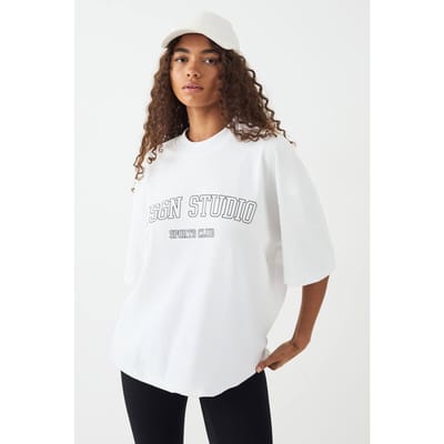 Dames DSGN Studio Sports Club Heavyweight Oversized T-Shirt | Wit | Maat: Large