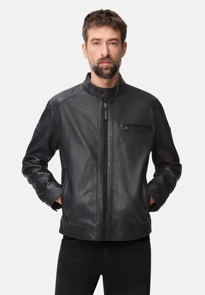 camel active Leren motorjack met binnenzakken - Maat menswear-58 - Nachtblauw