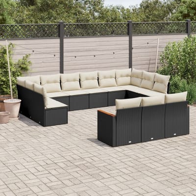 vidaXL - 13-delige - Loungeset - met - kussens - poly - rattan - zwart