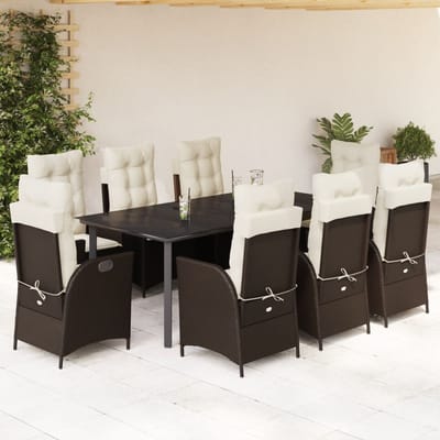 vidaXL - 9-delige - Tuinset - met - kussens - poly - rattan - bruin