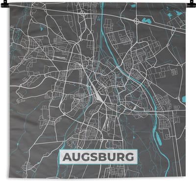 Wandkleed - Wanddoek - Stadskaart – Plattegrond – Duitsland – Blauw – Augsburg – Kaart - 180x180 cm - Wandtapijt