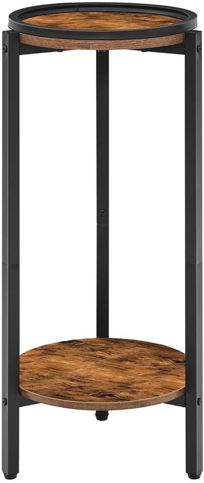 TRANKIELO® – Charmante Vintage Bruine Bijzettafel – Compact en Multifunctioneel – 2-Niveau Rond Ontwerp – Perfect voor Kleine Ruimtes