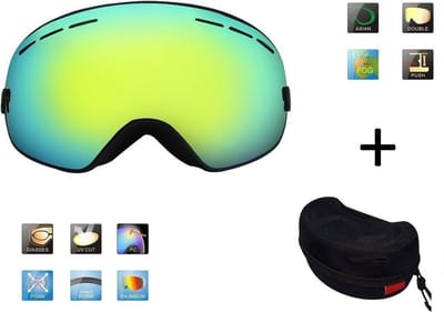 Ski & Snowboard bril / Goggle met hard case lens Smoke Gold frame Zwart F type 4 Cat. 0 tot 4 - â˜€/â˜ lens kan verwisseld worden is extra optie.