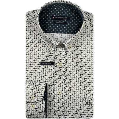 Giordano Overhemd Ivy Satin Stretch Geometric Pattern Groen / male