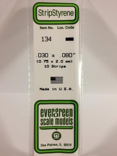 Evergreen Modelbouwdecoratie - 134 Strip 0,8mmX2,0mmX35cm - 10 stuks Styreen