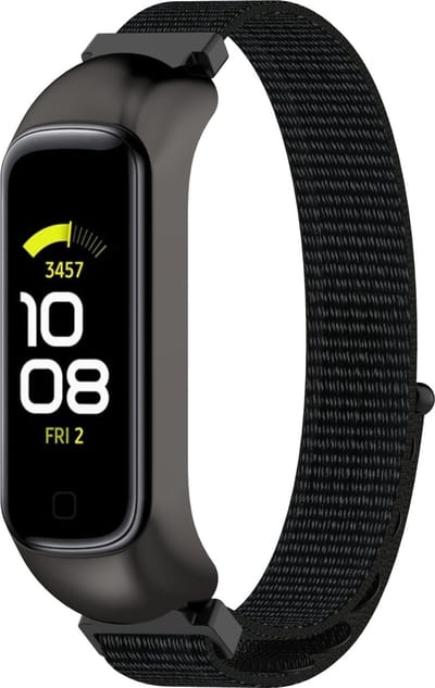 By Qubix - Compatible Samsung bandje - Nylon sport loop band - Zwart - Geschikt voor Samsung Galaxy Fit 2