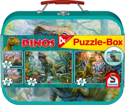 Schmidt - Legpuzzel - Dino's, puzzelbox, 2x60 & 2x100 stukjes in metalen koffer - Kinderen - vanaf 6 jaar