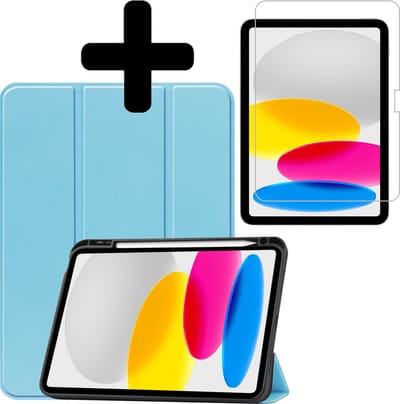 Hoes - Geschikt voor Apple iPad A16/A18 (2022/2025/2026) - 10.9 & 11 inch (10e, 11e & 12e generatie) - Met Screenprotector - Trifold Bookcase - Hard Cover Case - Met Uitsparing Geschikt voor Apple Pencil - Hardcover Book - Tablet Hoesje - Lichtblauw