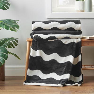B Waves Omkeerbaar, 200 x 240 cm, extra grote deken, zwart/wit