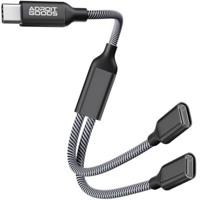 AdroitGoods USB C Splitter y kabel, USB C mannelijke naar dubbele Type C vrouwelijke adapter - Snelladen, Data & Audio in één kabel - Donkergrijs
